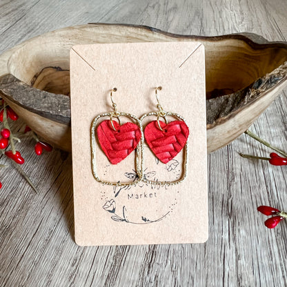 Monica Red Heart Hoop Earrings