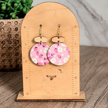 Strawberry Blossom Wooden Drop Earrings