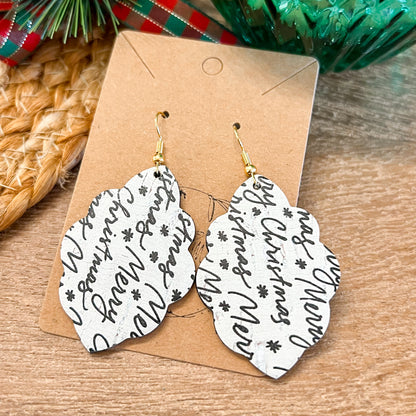 Merry Christmas Script Ruffle Earrings