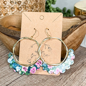 Floral Genuine Leather Ruffle Hoop Earrings