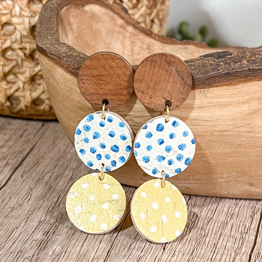 Yellow, White & Blue Polka Dot Tiered Drops