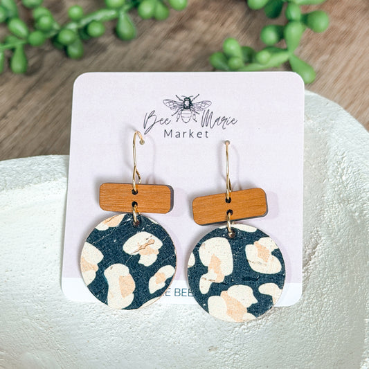 Black Animal Print Bar Earrings