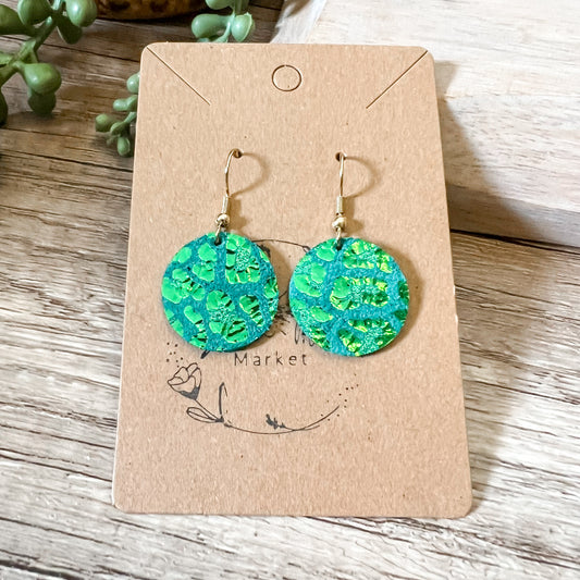 Shimmery Emerald Leopard Round Earrings