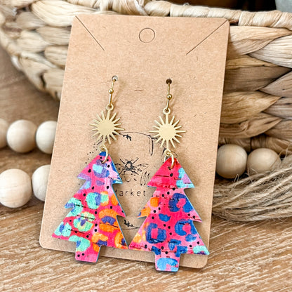 Hot Pink Animal Print & Star Christmas Trees