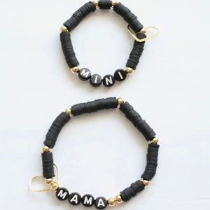 Black Mama & Mini Heart Bracelet Set