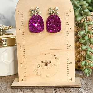 Jessie Raspberry Glitter Arch Bow Earrings