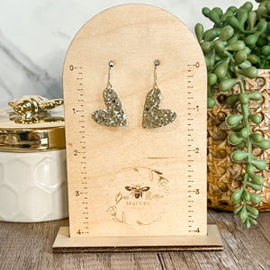 Holly Gold Glitter Heart Earrings