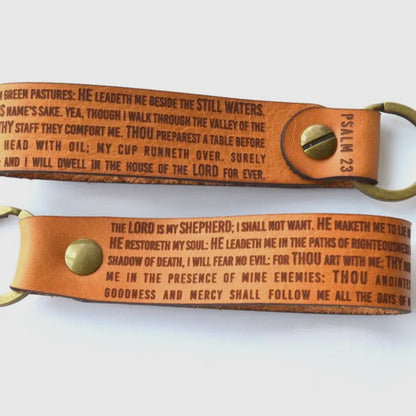 The Lord is My Shepherd - 23rd Psalm Leather Keychain
