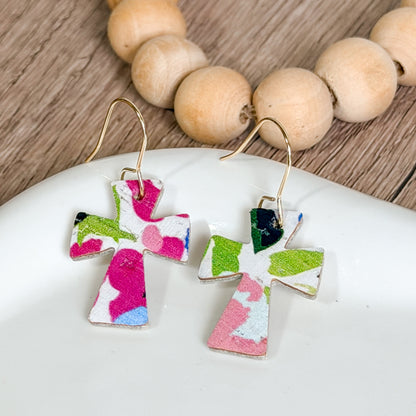Bold Floral Petite Cross Earrings