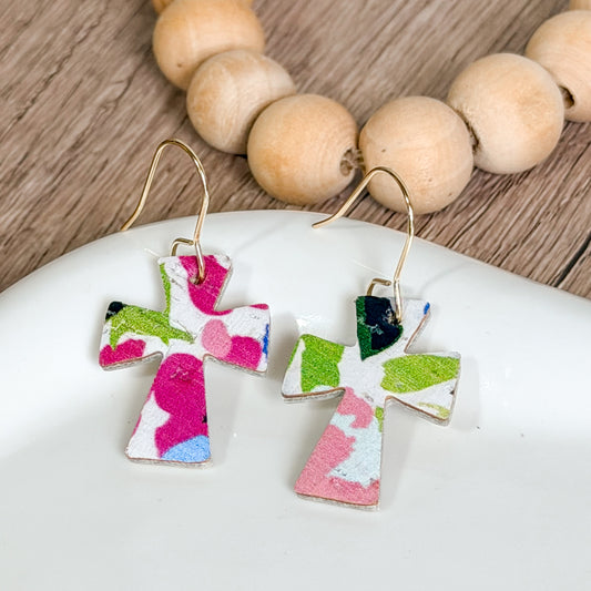 Bold Floral Petite Cross Earrings