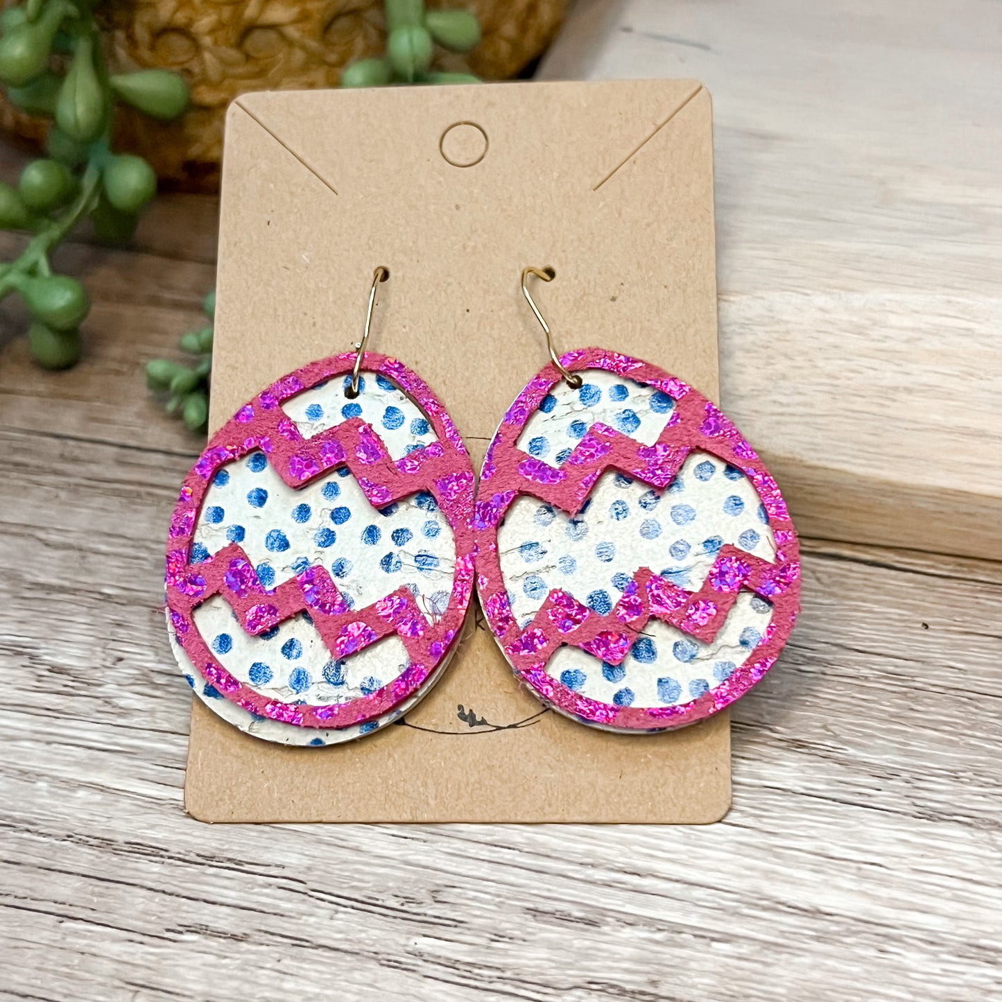 Shimmer Pink & Blue Dot Layered Egg Earrings