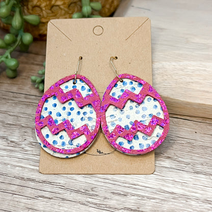 Shimmer Pink & Blue Dot Layered Egg Earrings