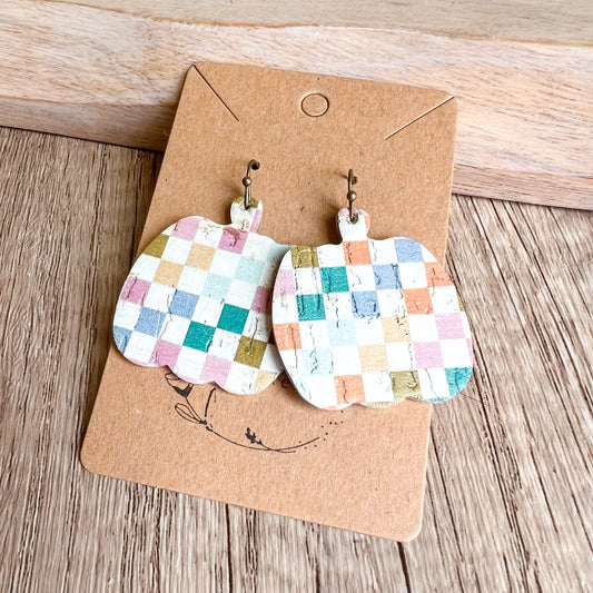 Colorful Checkered Pumpkin Earrings