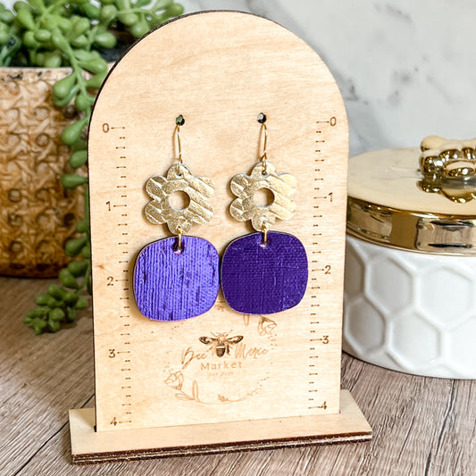 Golden Bloom & Violet Leather Earrings
