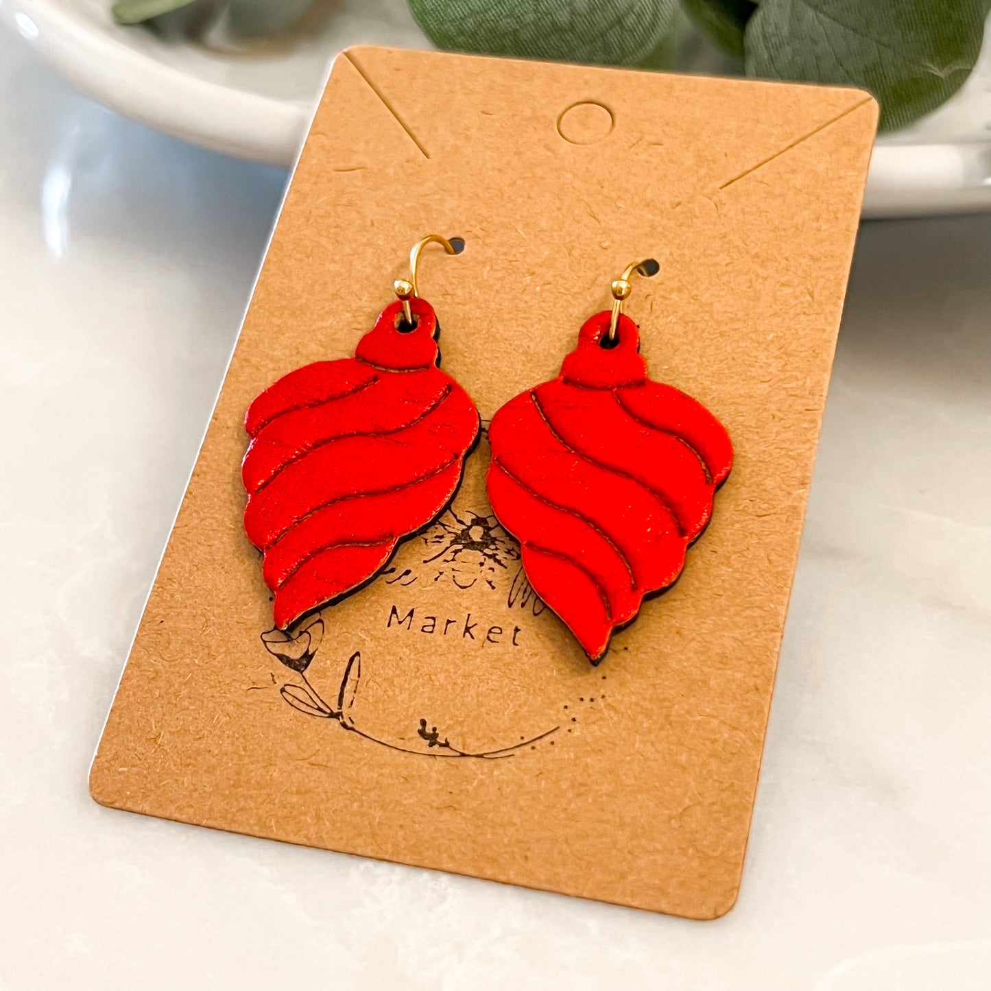 Red Swirl Embossed Ornament Earrings