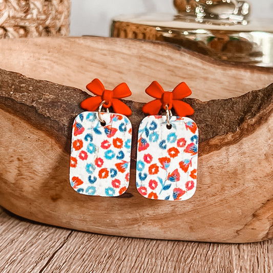 Red, White & Blue Floral Bow Drops