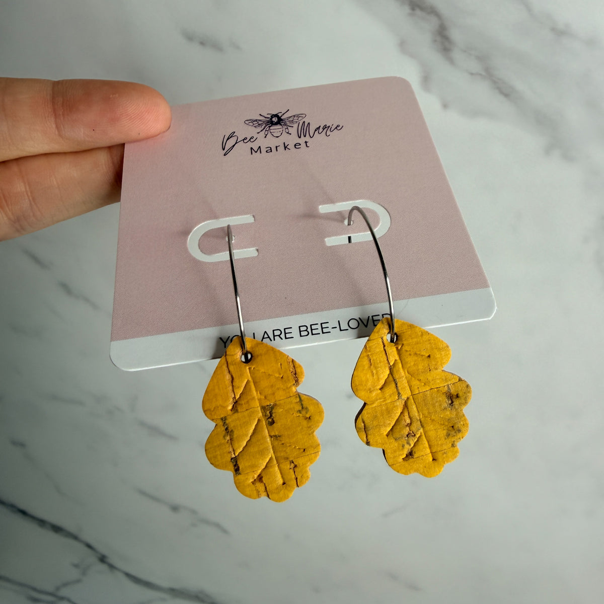 Fall Oak Leaf Cork Hoop Earrings | Lightweight Autumn Earrings