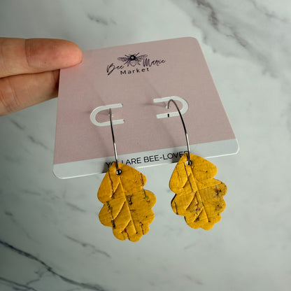 Fall Oak Leaf Cork Hoop Earrings | Lightweight Autumn Earrings