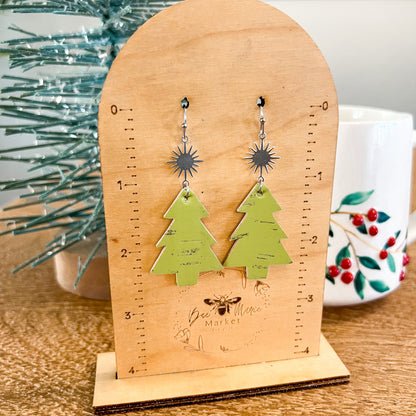 Lime Christmas Tree & Star Earrings