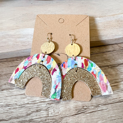 Double Rainbow Confetti & Gold Glitter Earrings