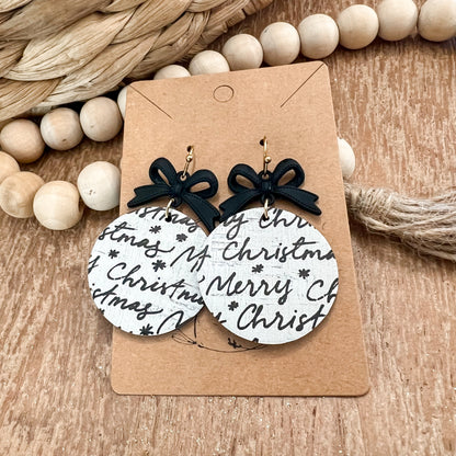 Christmas Script Black Bow Woven Earrings