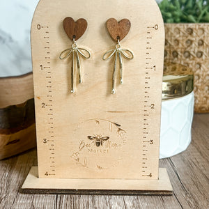 Dana Gold Bow Wood Heart Earrings