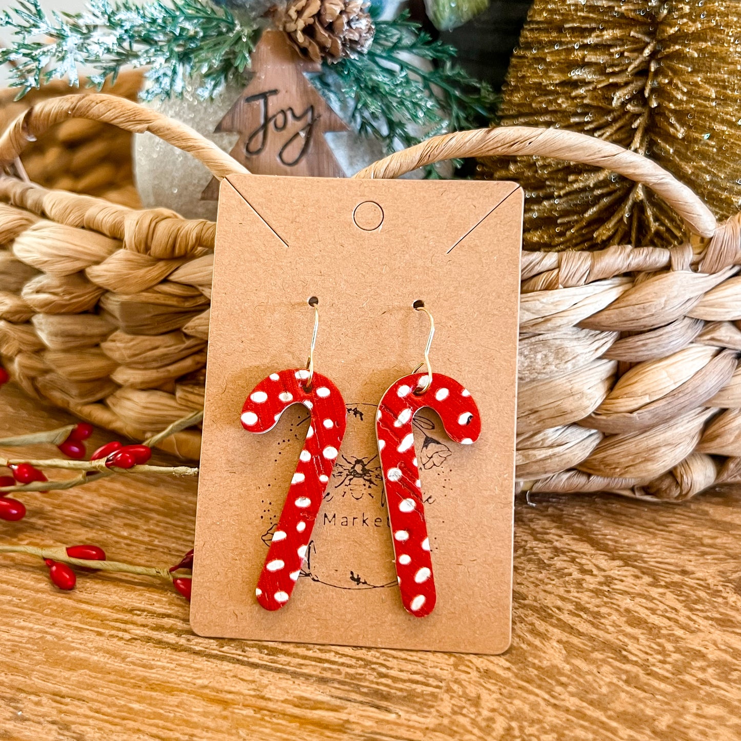 Peppermint Doodle Dot Candy Cane Earrings