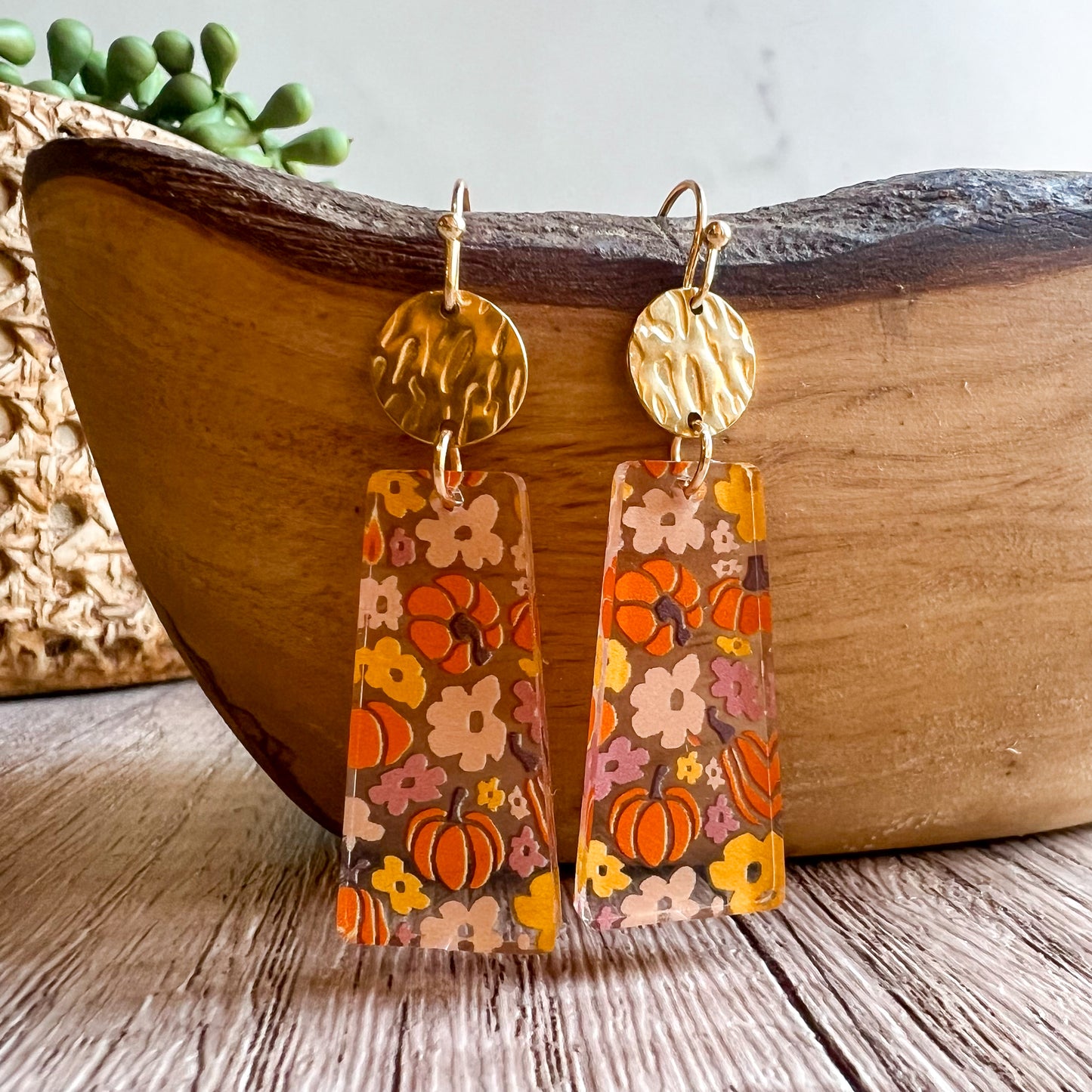 Pumpkin Floral Acrylic Drop Earrings