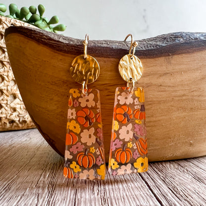 Pumpkin Floral Acrylic Drop Earrings