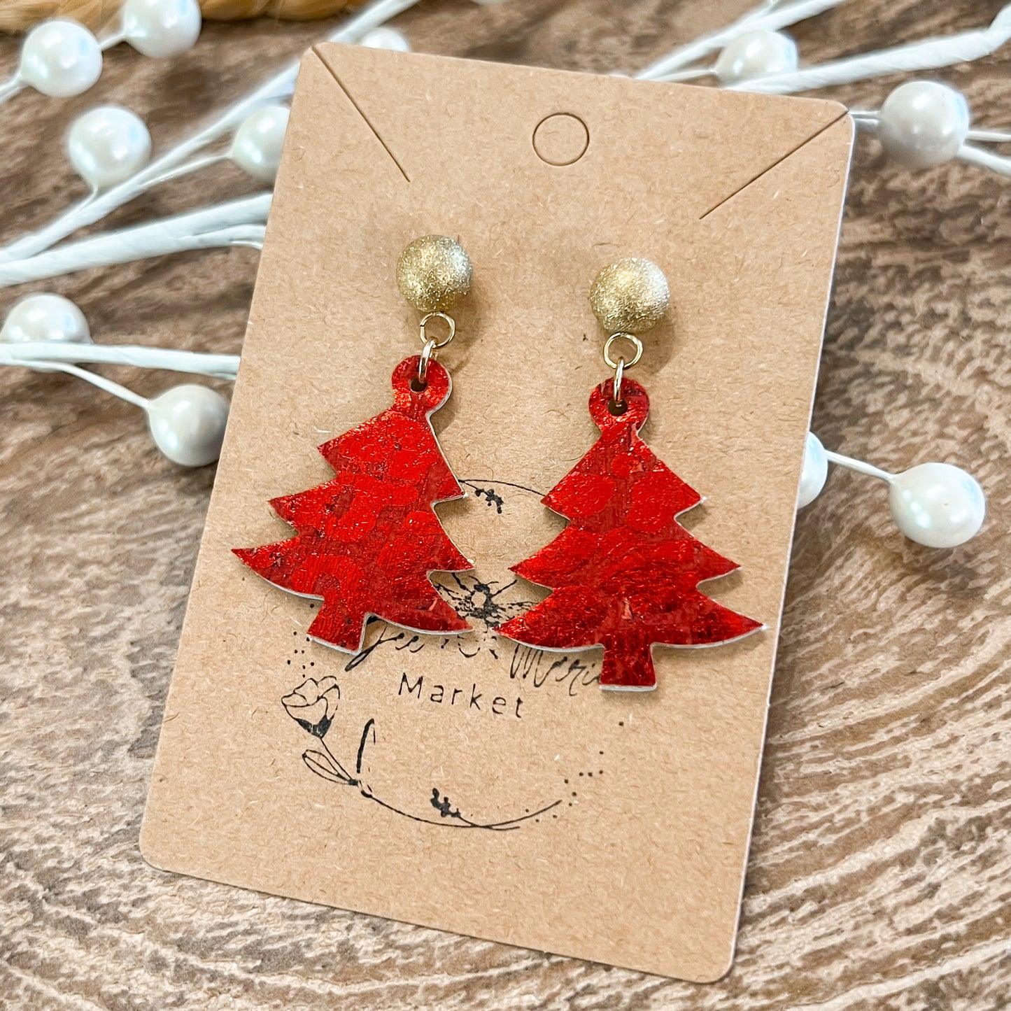 Have a Ball Red Leopard Christmas Tree Earrings