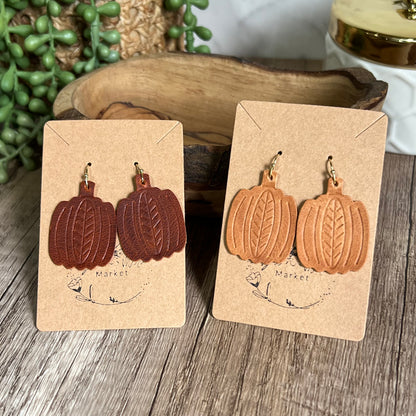 Embossed Leather Pumpkin Earrings