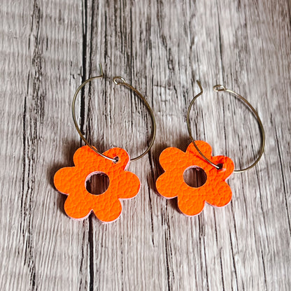 Neon Orange Flower Hoops