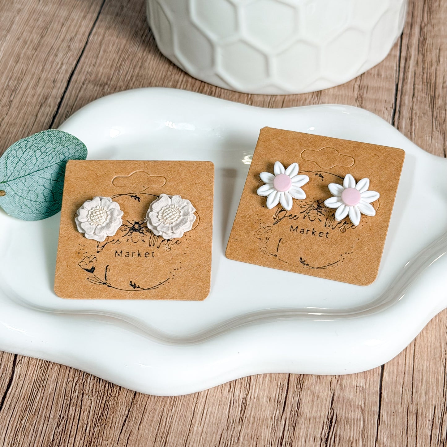 Cream Petal Clay Studs