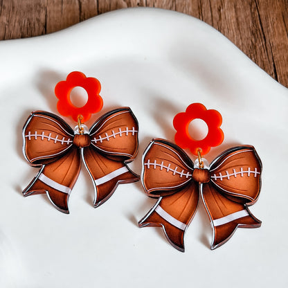 Flower Top Football Bow Earrings
