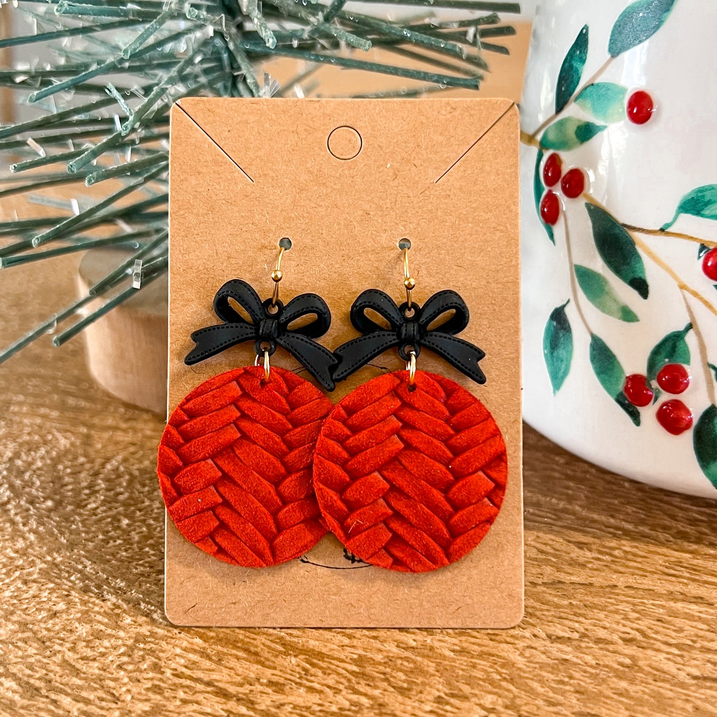 Holiday Red & Black Bow Woven Earrings