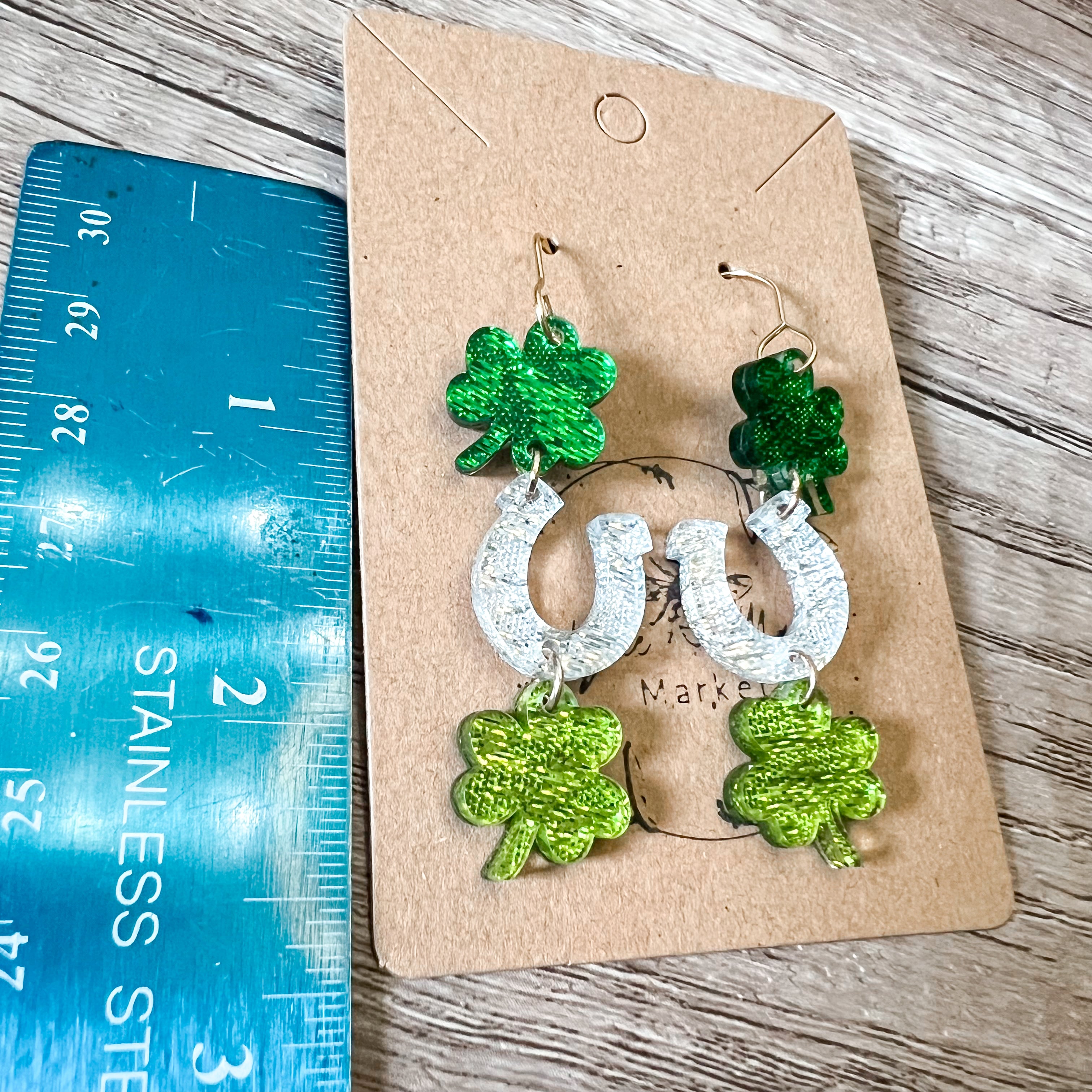 Shamrock and Horseshoe Acrylic Earrings