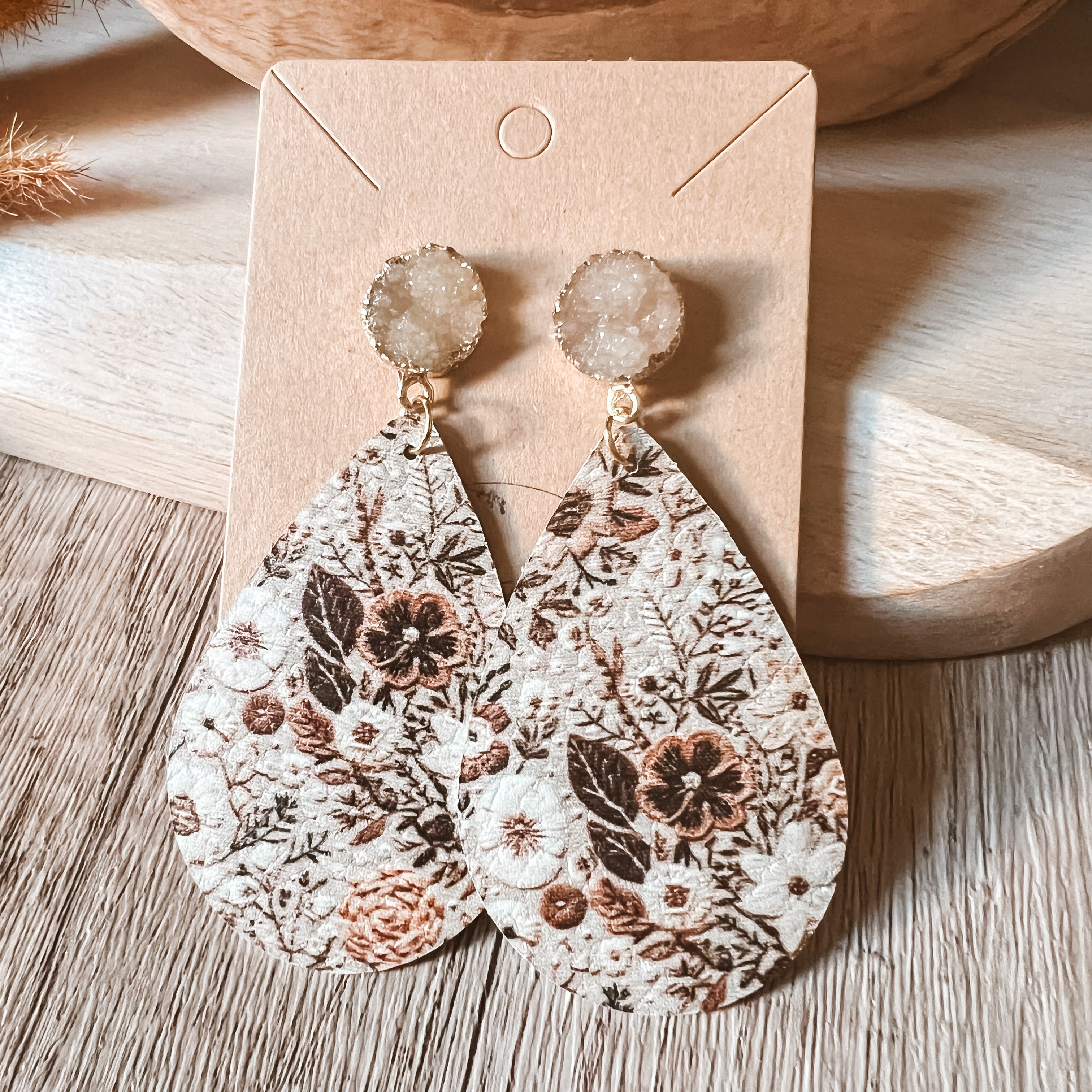 Floral Druzy Teardrop Earrings