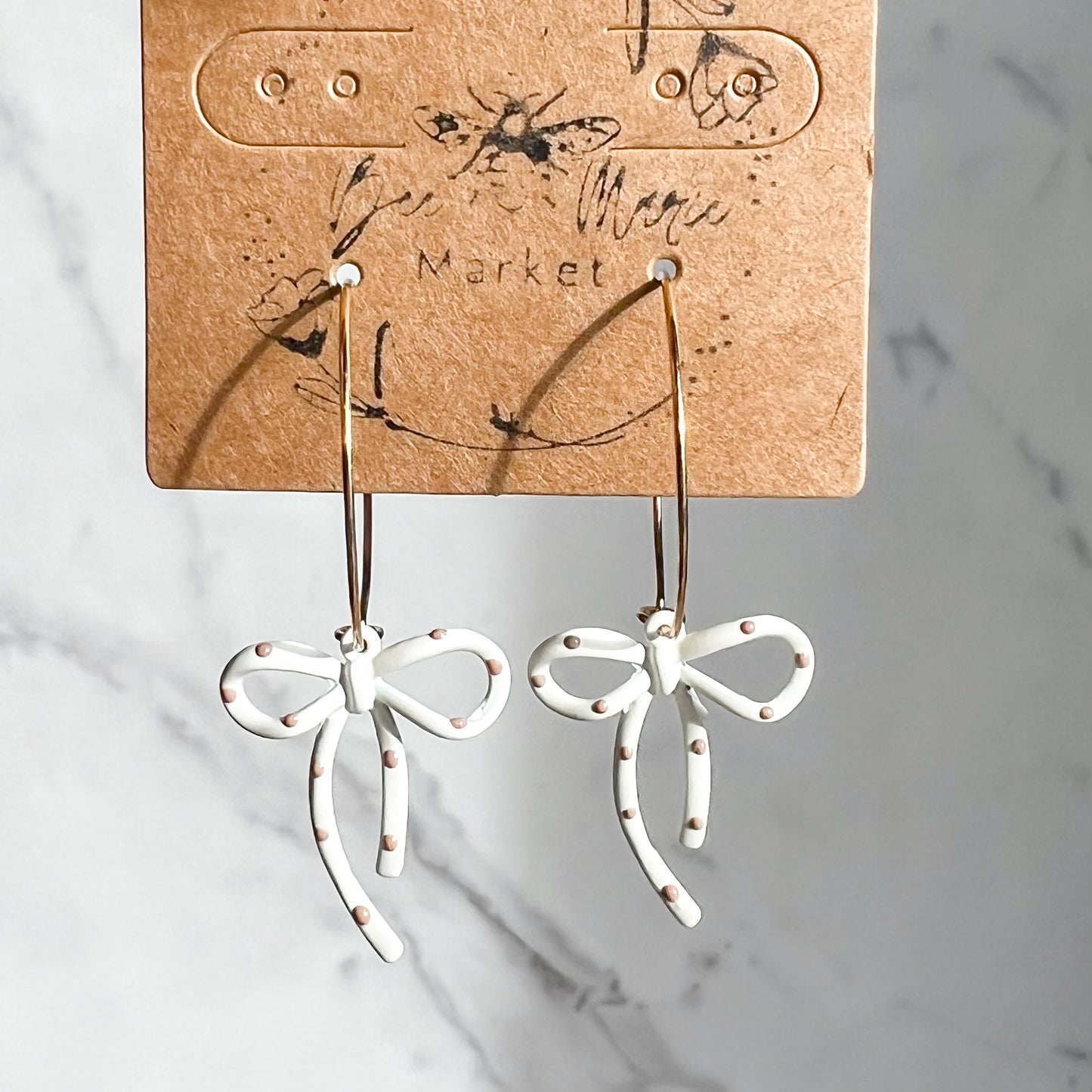 Darla White & Tan Polka Dot Hoop Earrings