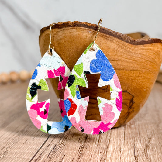 Bold Floral Cutout Cross Earrings