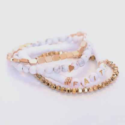 White Faith Stacked Bracelet Set