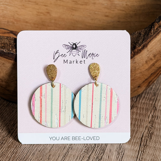 Pastel Stripe Cork Round Earrings
