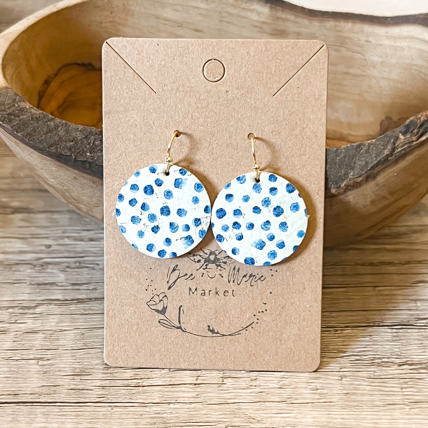 Brittney Blue Polka Dot Round Earrings