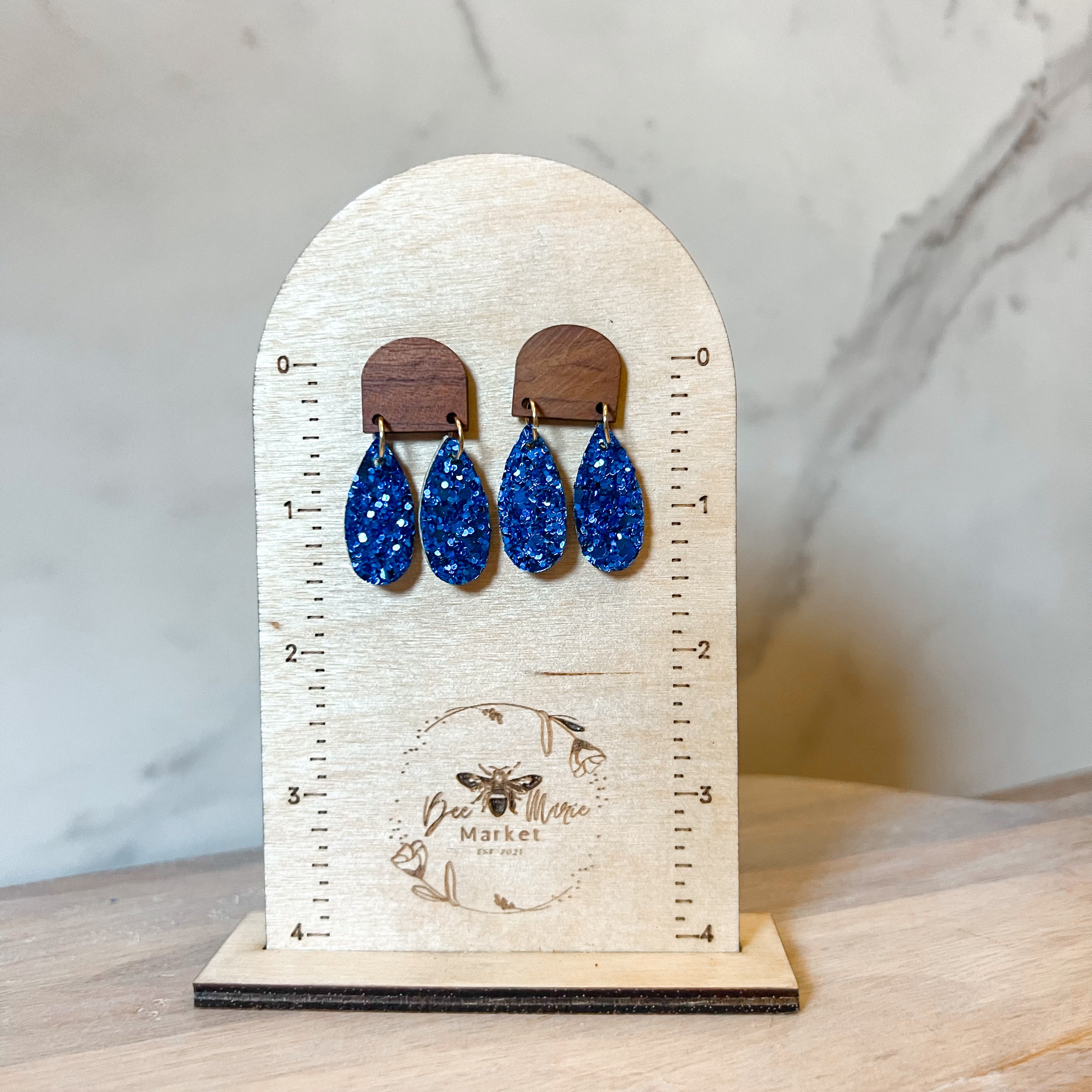 Blue Glitter Double TinyTeardrop Earrings