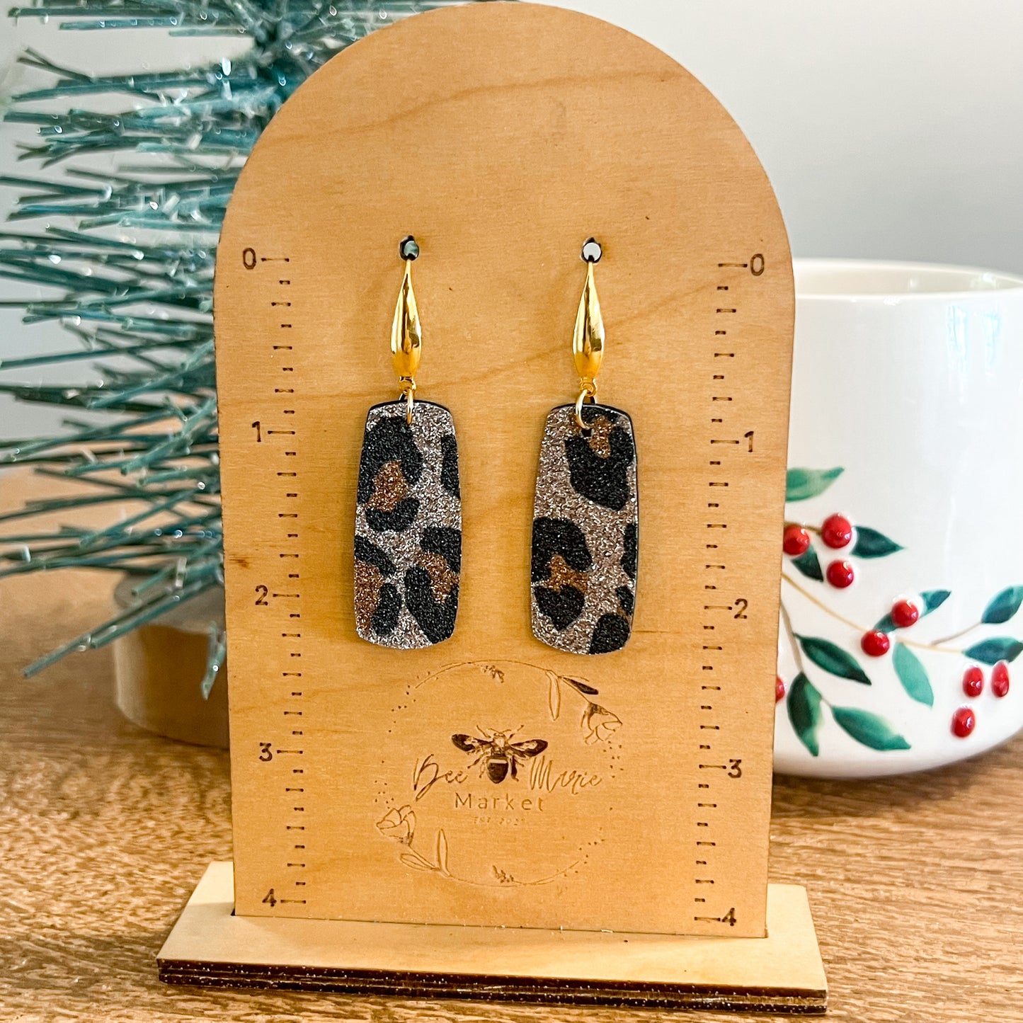 Golden Glam Leopard Bar Earrings