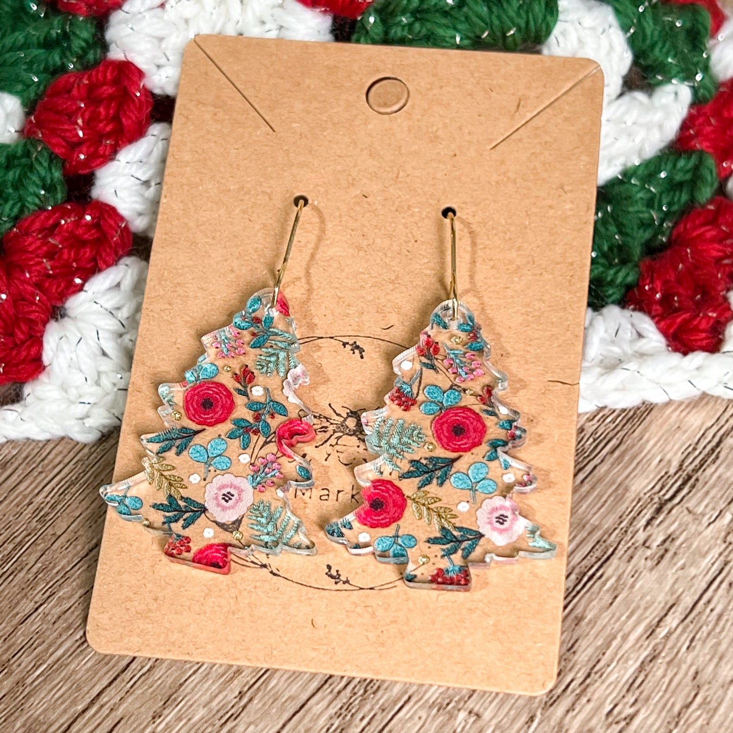 Floral Christmas Tree Acrylic Earrings