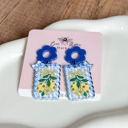 Lemon Gift Tag Acrylic Earrings