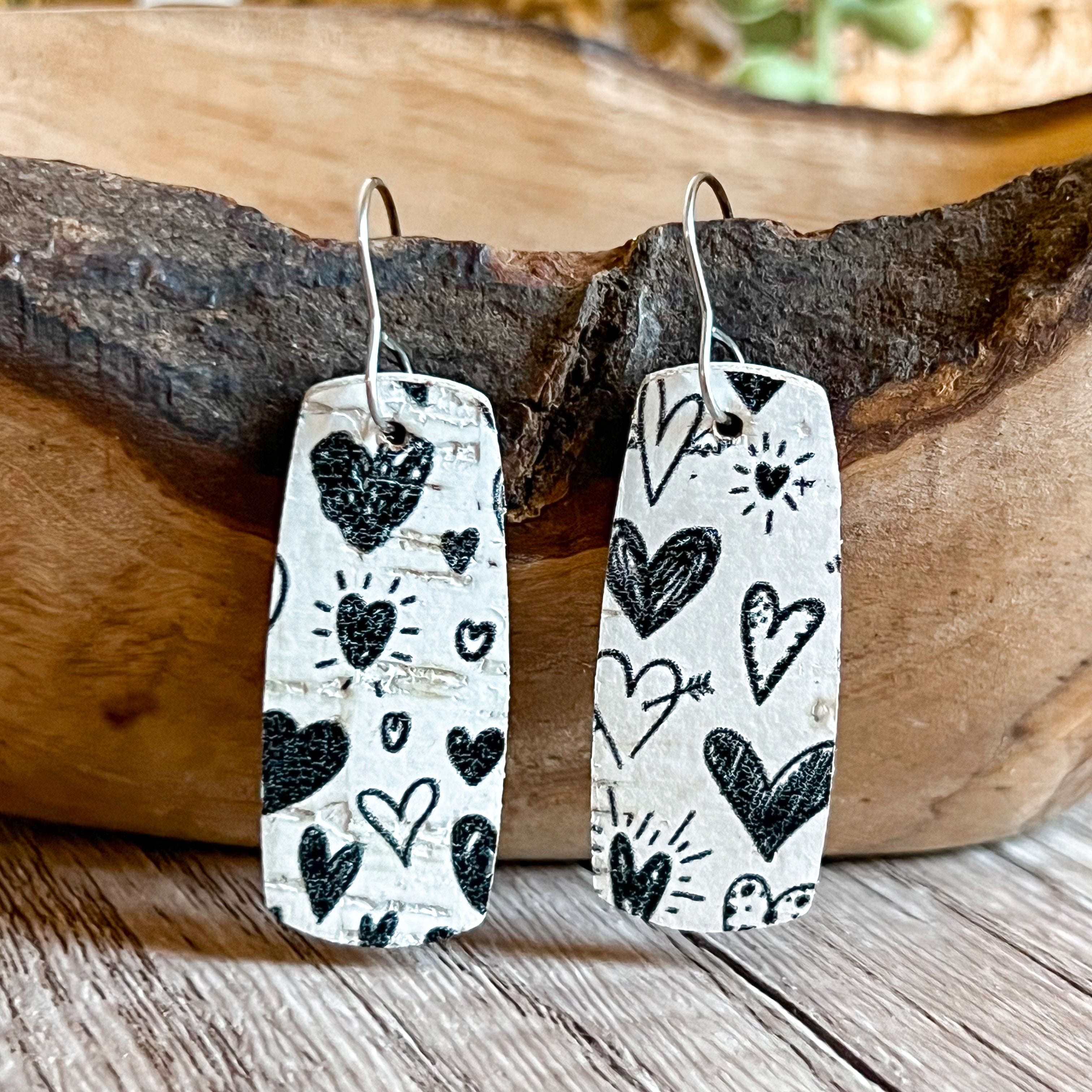 Amanda Black & White Heart Bar Earrings