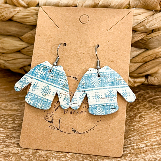 Blue Snowflake Ugly Christmas Sweater Earrings
