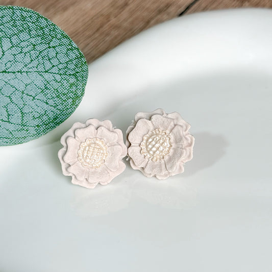 Cream Petal Clay Studs