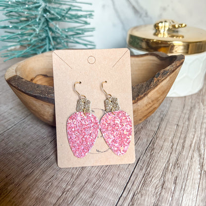 Pink Glitter Genuine Christmas Ornament Earrings
